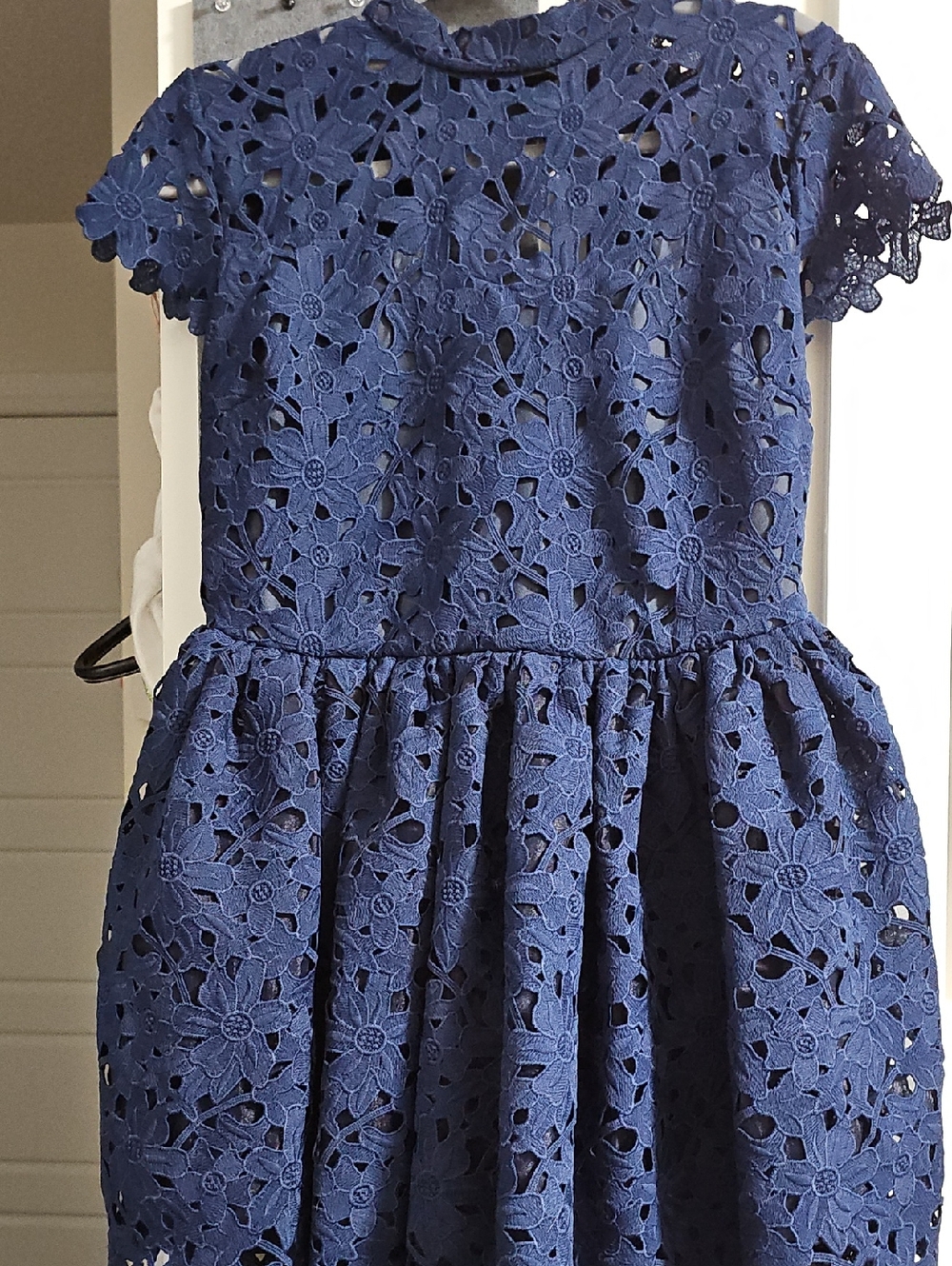 Navy Floral Eyelet Lace Fit & Flare Dress